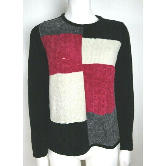 WOMEN'S BLACK WHITE PINK CHENILLE PULLOVER SWEATER - DESIGNERS ORIGINALS SIZE S - Picture 1 of 5